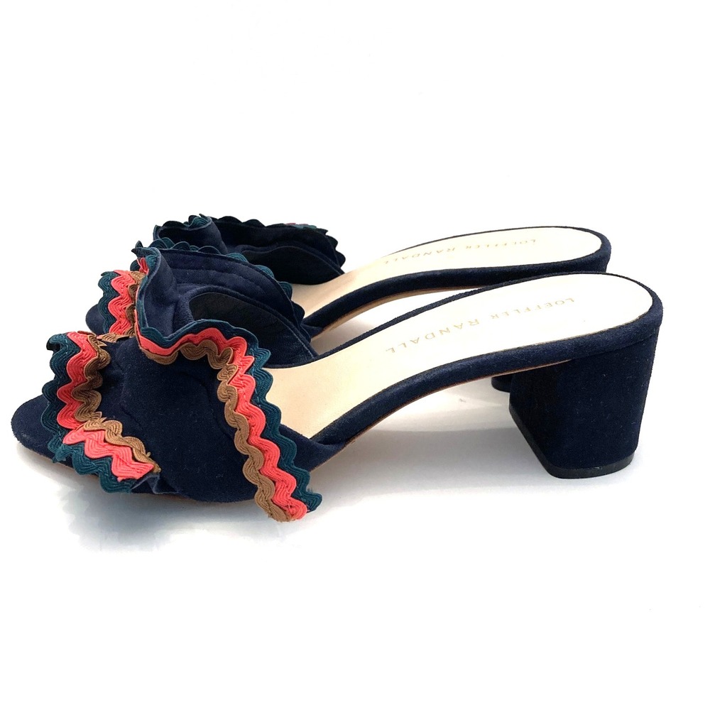 Loeffler Randall Vera Ruffled Sandals Heeled Slides Navy Suede Womens 5 - Picture 5 of 8